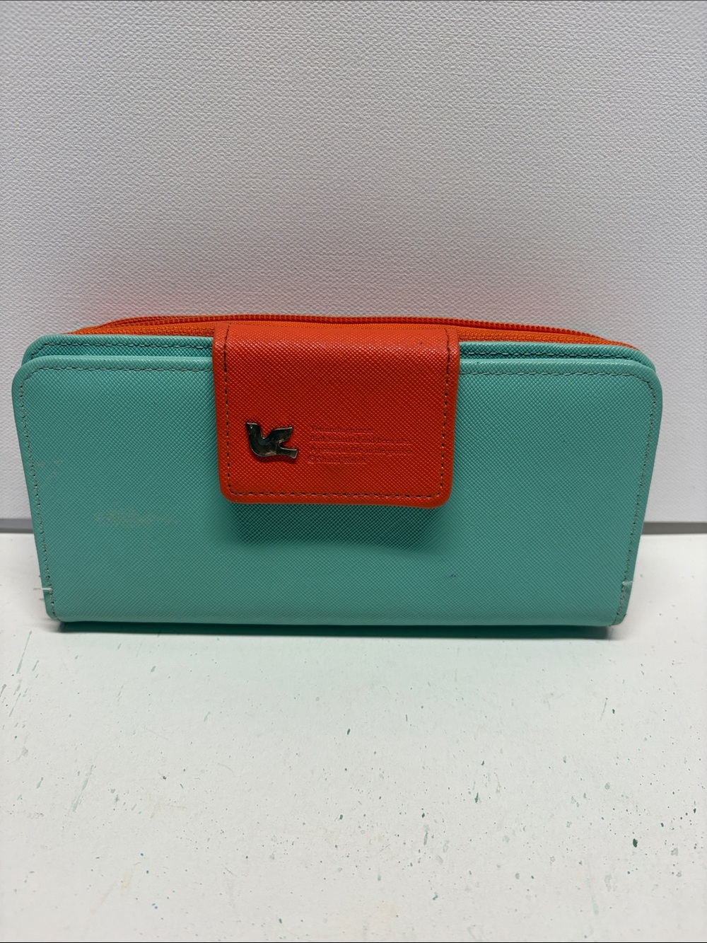 Two-Tone Mint and Coral Zip Wallet by - Picture 2 of 13